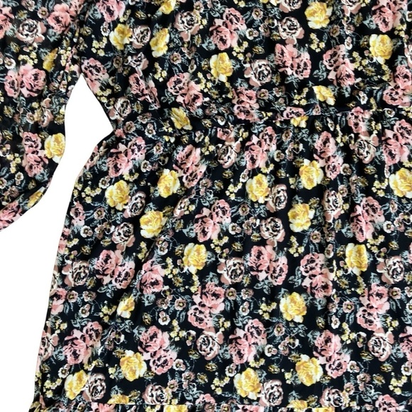 Maurices Plus Size Floral Mesh Midi Dress Tiered Black Multicolor Roses Sz 4X - Picture 7 of 16